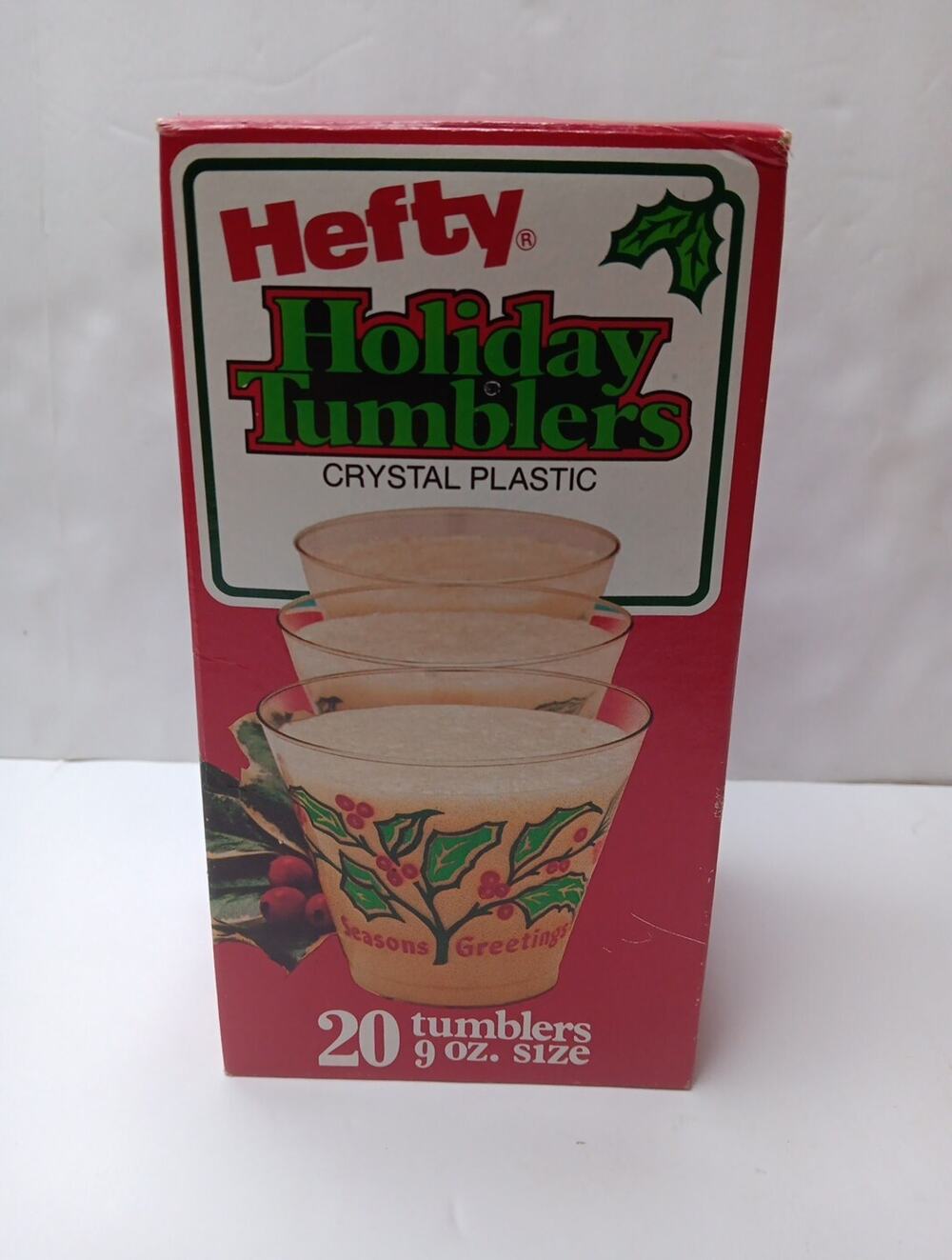 Vintage 1981 Hefty Holiday Tumblers Crystal Plastic 9 oz. 20 Count